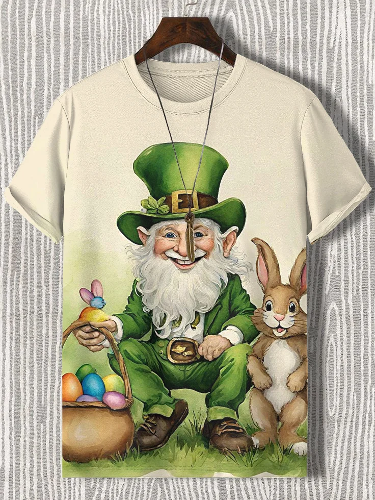 Men's St. Patrick's Day Irish And Easter Bunny Print T-Shirt