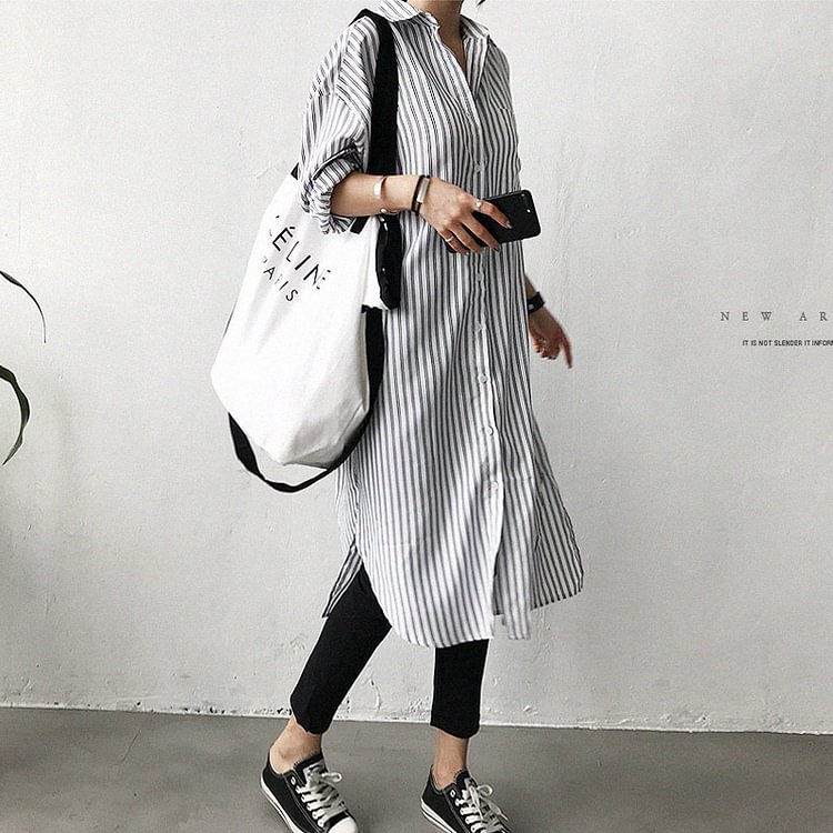 Striped Button Long Sleeve Loose Casual Blouse For Women P1783287
