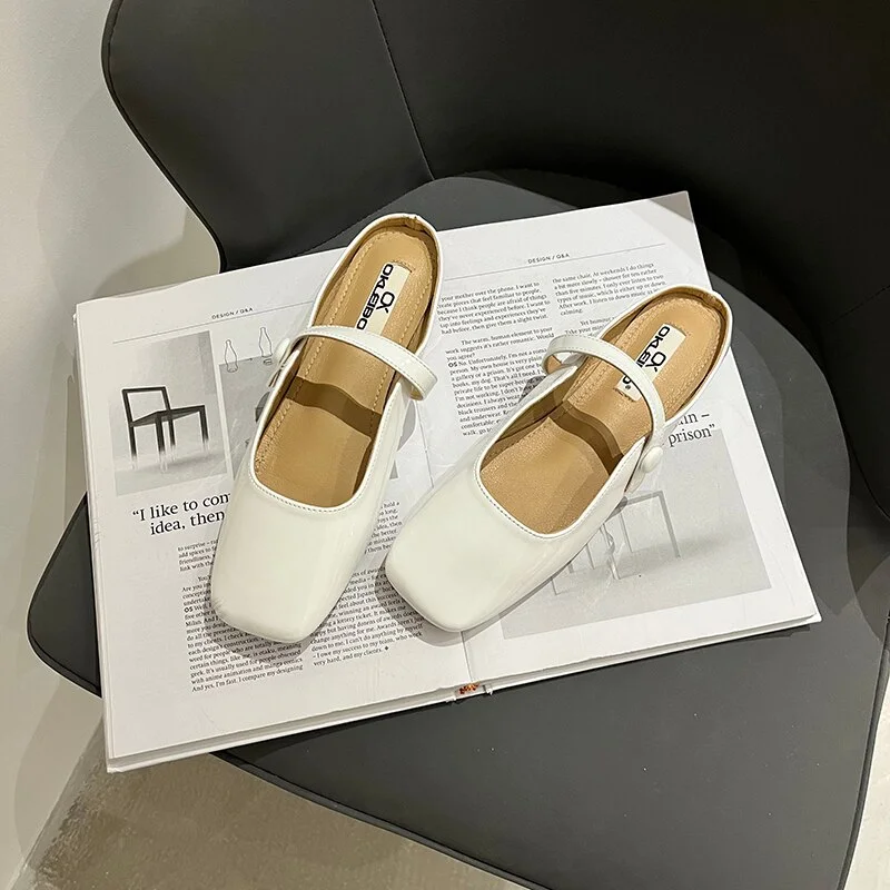 Colourp Women Slip On Slippers Square Toe Mule Shoes Women Comfort Ballet Flats Shallow Mouth Loafers Beach Sandals Mujer 35-40