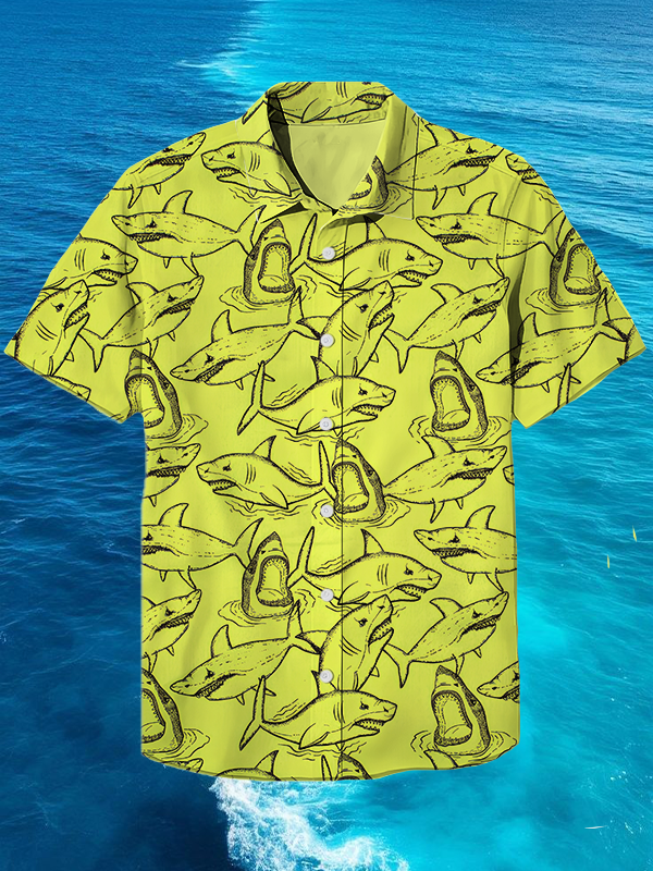 Men's Fierce Shark School Art Print Short Sleeve Shirt