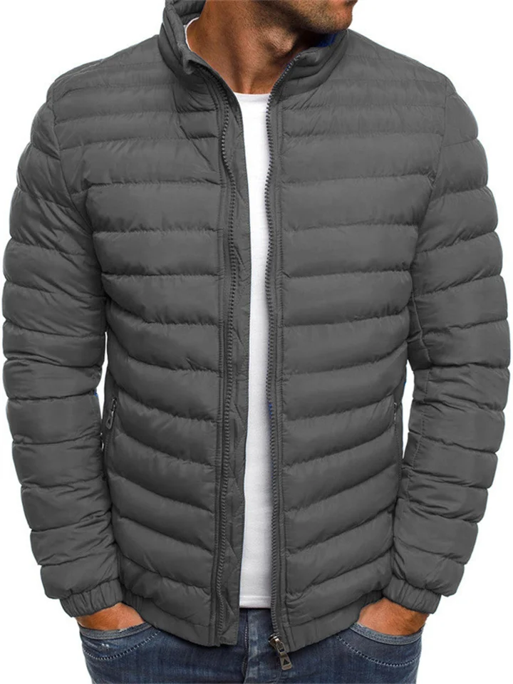 Men's Puffer Jacket Winter Jacket Quilted Jacket Winter Coat Warm Casual Solid Color Outerwear Clothing Apparel Light Blue Navy Big red