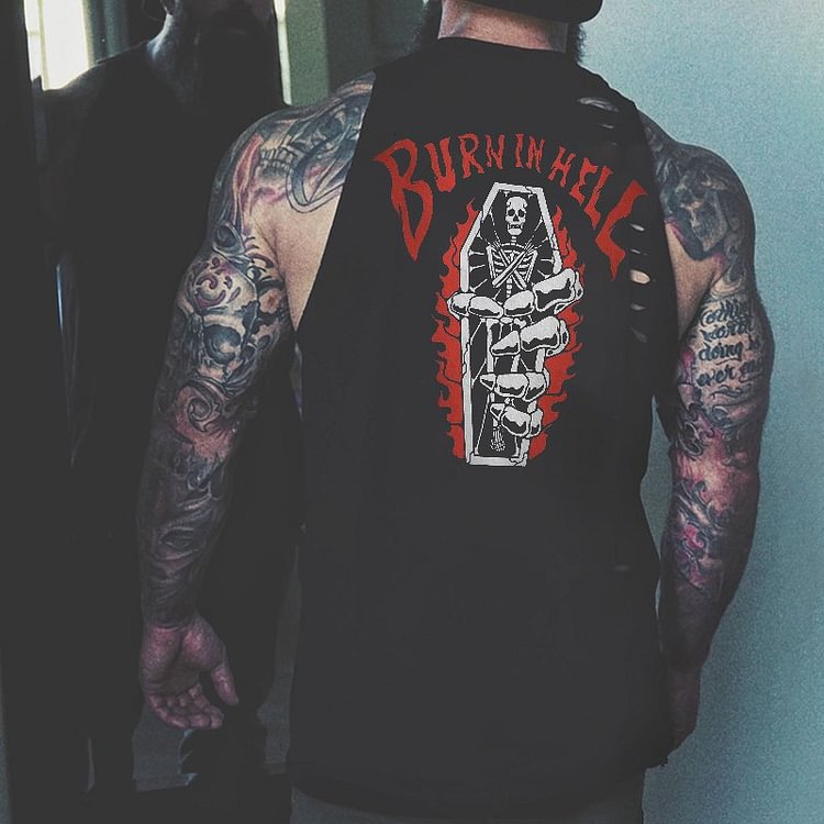 BURN IN HELL Print Sleeveless Mens Tank Vest