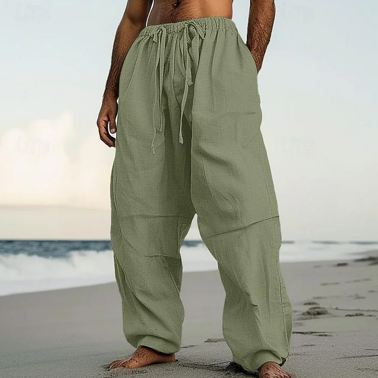 Men's Beach Drawstring Slant Pocket Plain Pants