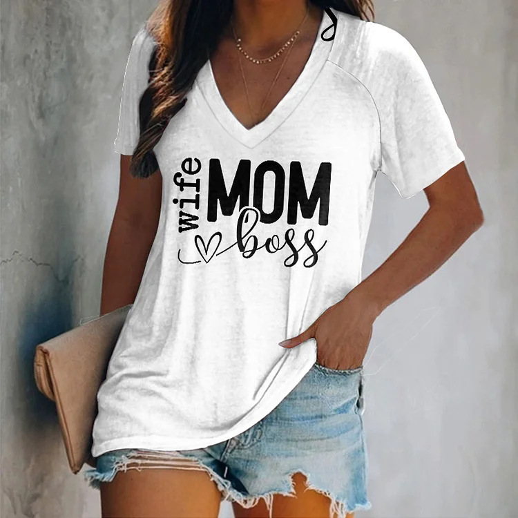Comstylish Mother's Day Printed V-Neck Casual T-Shirt