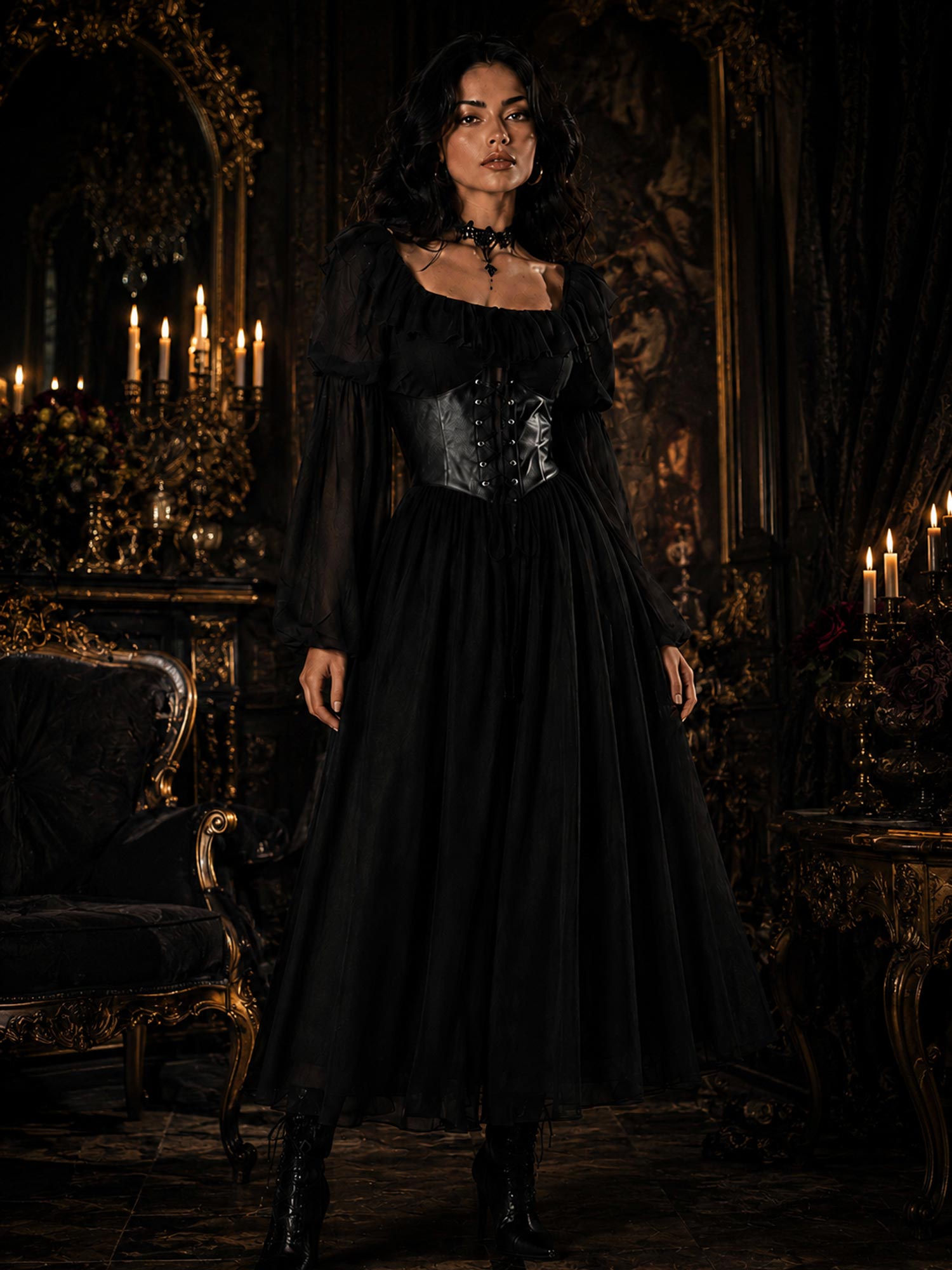 gothic boho dress Black Plunging Designer Lace Sleeveless Tulle Gothic Wedding Dress, White / Nude Pink