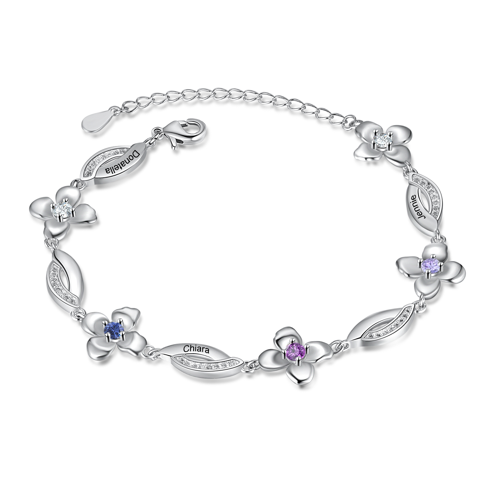 Kettenmachen Gravur 3 Namen Blume Armband Mit 3 Geburtssteinen 25 40