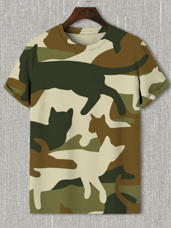 Men's Camo Cat Art Print T-Shirt