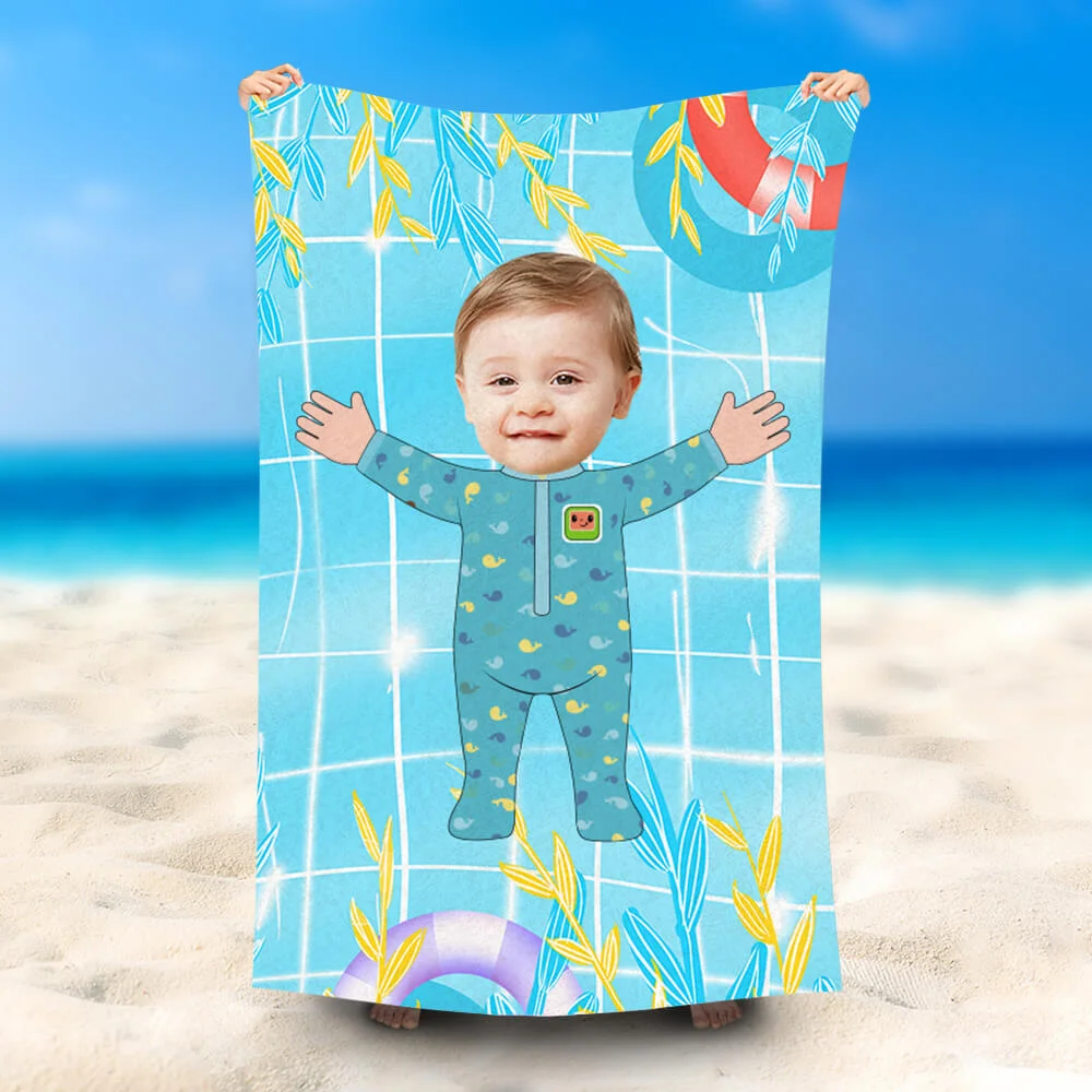 Custom Photo Beach Towel, Cocomelon Style Summer Swimming Towel, Best Gifts For Kids, No Sand Microfiber Beach Towel, Quick Dry Bath Towel