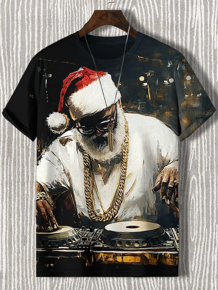 Men's Hip Hop Christmas DJ Print Casual T-Shirt