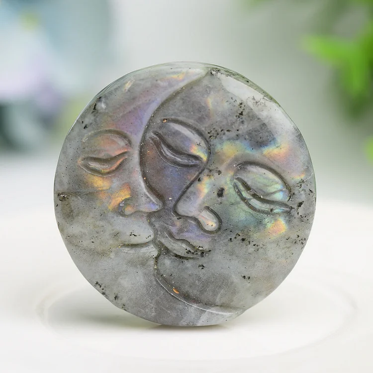 1.8" Moon and Sun Face Crytsal Carving