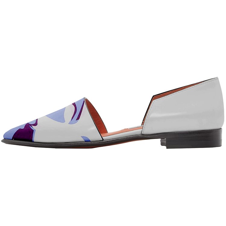 Light Purple and White Pointy Toe Flats Lady Face Printed Dressy Flats |FSJ Shoes