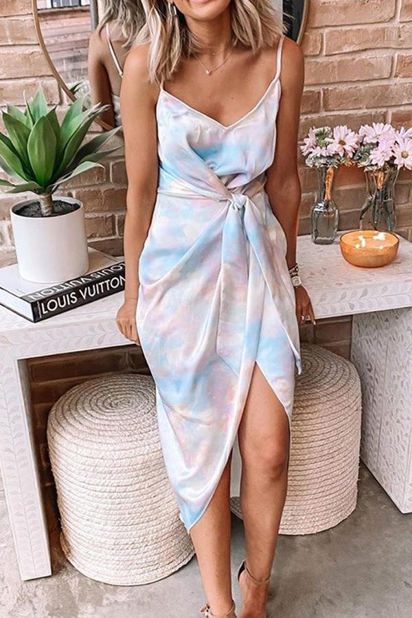 Irregular Tie-dye Spaghetti Midi Dress P12395