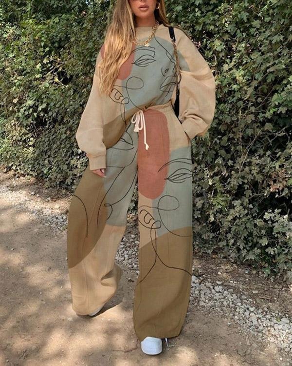 Ladies Casual Trendy Portrait Casual Pants Sweatshirt Suit