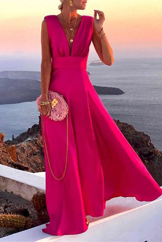 Hot Pink Sleeveless A-Line Evening Prom Dresses - Life is Beautiful for You - SheChoic
