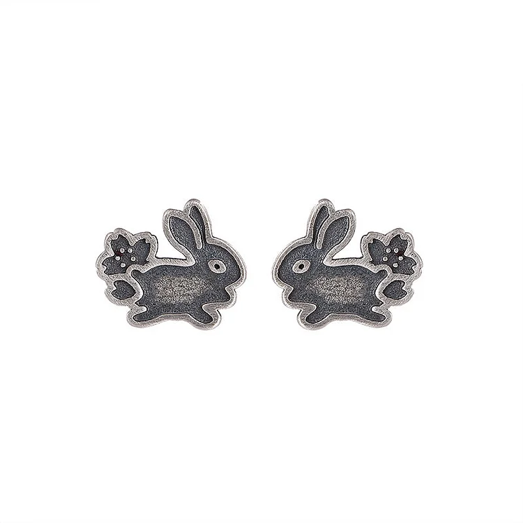 Women Artsy Cute Rabbit Sliver Earrings