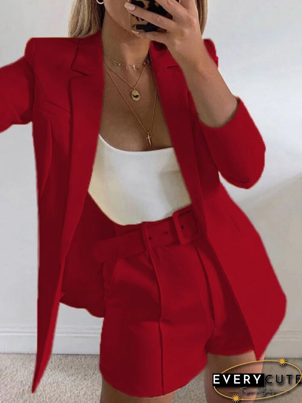 New Spring And Summer Suit Jacket Shorts Sexy Temperament Women's Fashion Casual Lapel Cardigan Fashion Belt Women's Wear Set