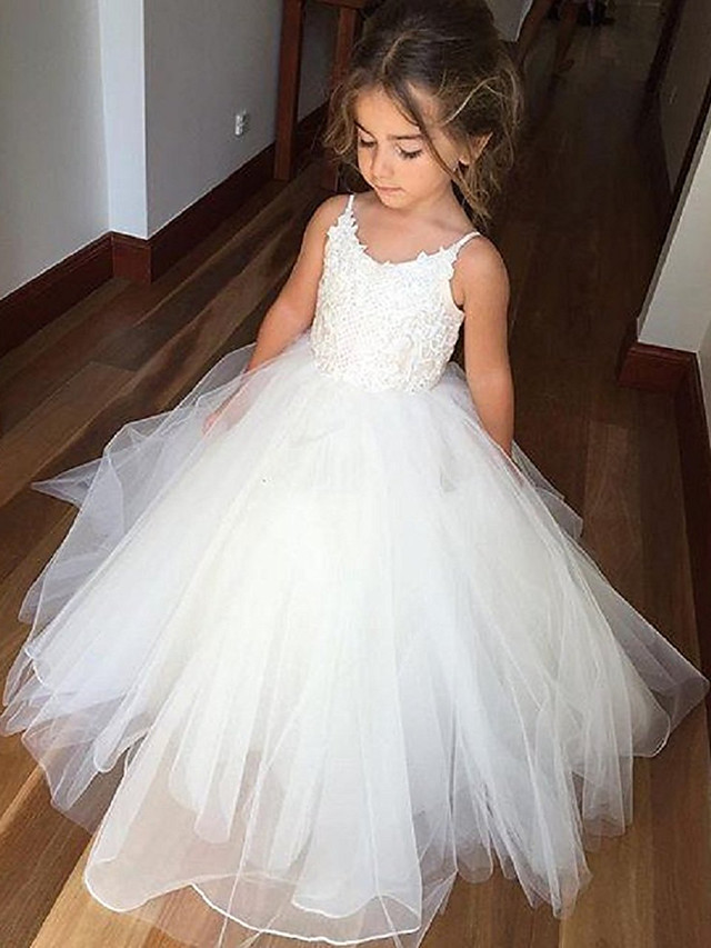 Dresseswow Sleeveless JewelPrincess Long Length Flower Girl Dress Tulle with Lace  Appliques