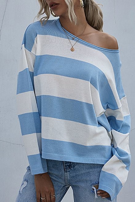Loose Scoop Striped Knit Top - Life is Beautiful for You - SheChoic