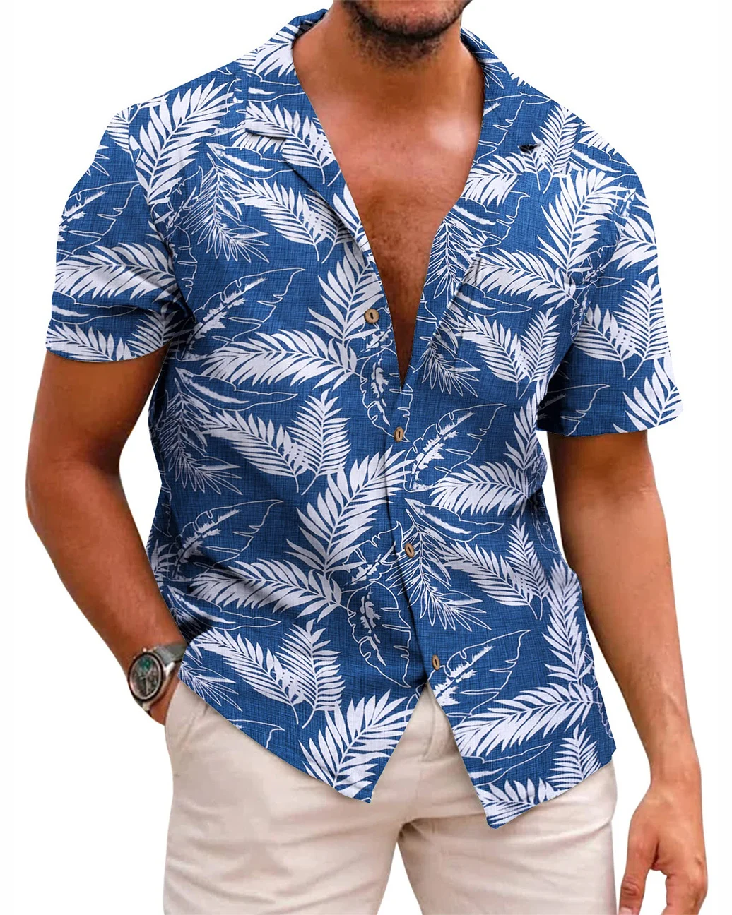 Men's Hawaiian Tropical Print Casual Pocket Short Sleeve Shirt  1394