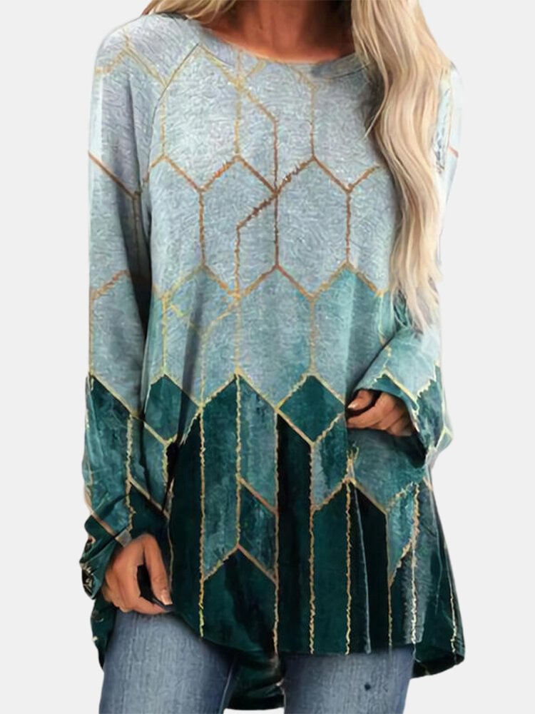 Women Plaid Print Long Sleeve O neck Casual T Shirt P1776227