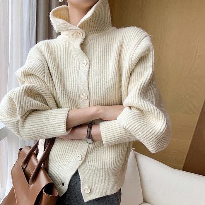 Comstylish High-Necked Long-Sleeved Buttoned And Thick Knitted Cardigan
