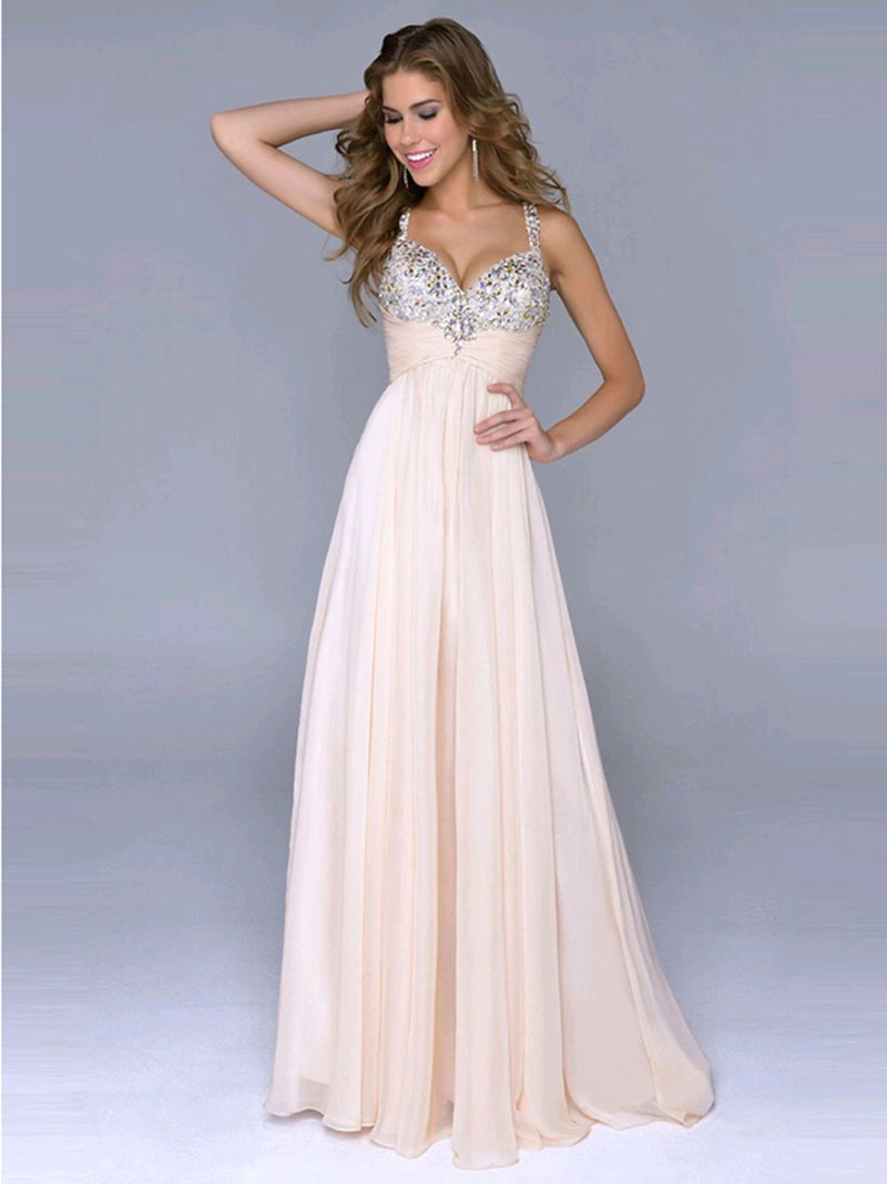 New Sweet Deep V Sling Sexy Backless Sequin Prom Dress