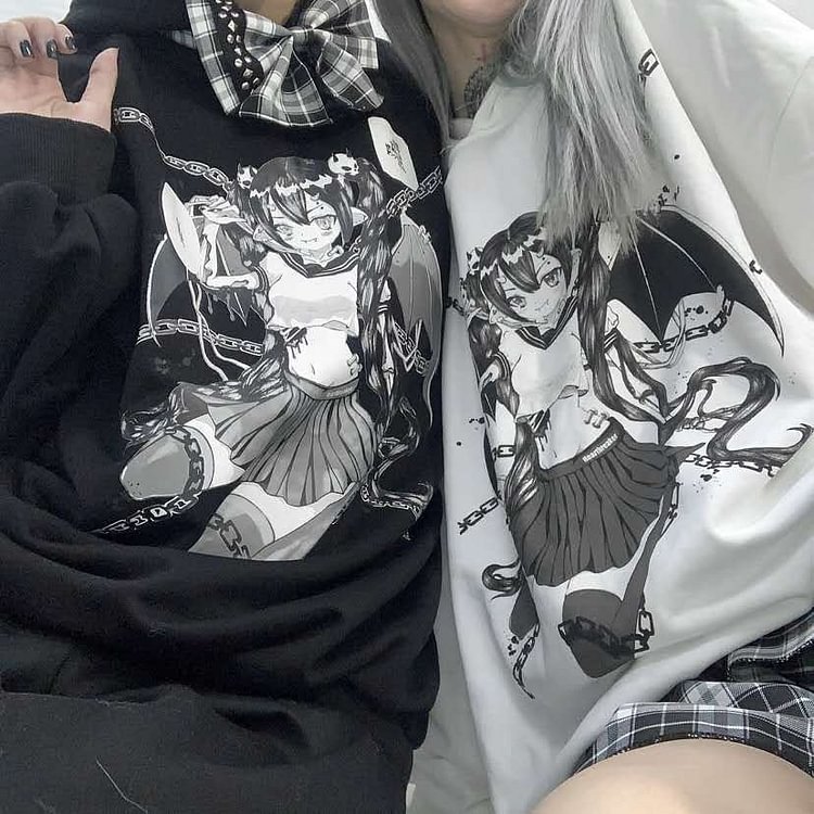 Cartoon Hip-hop Harajuku Angel Demon Anime Hooded Sweatshirt SE0730