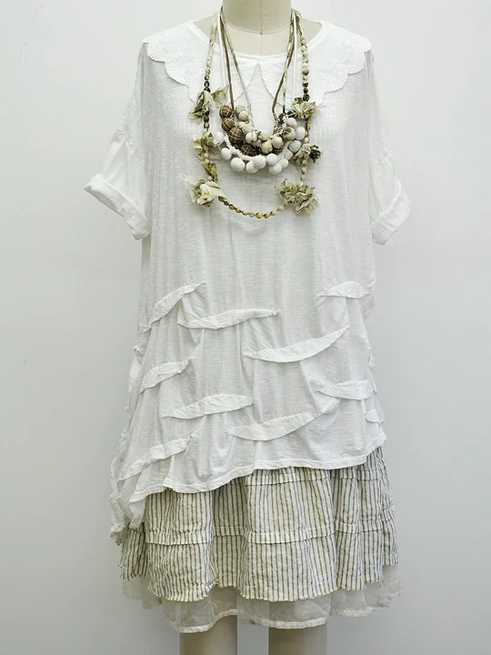 Solid Color Collared Wavey Dress Short Sleeve