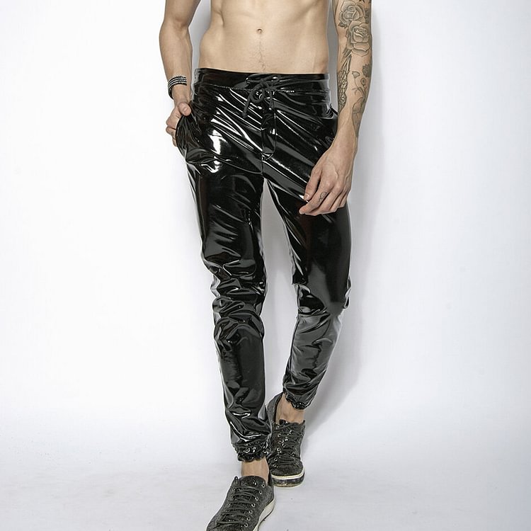 Casual Fashion Lace-up Patent Leather Pants