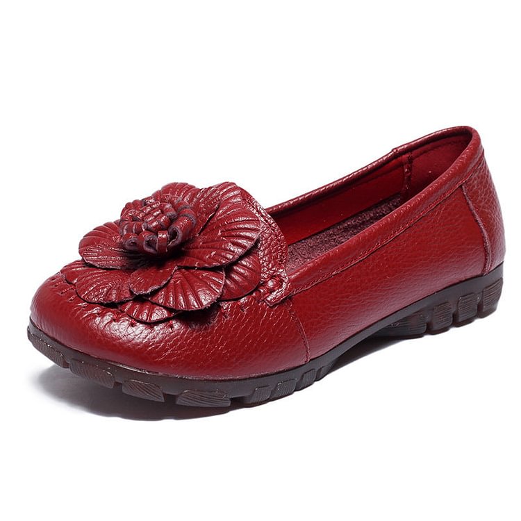 Non-slip Round Toe Leather Shoes For Mom