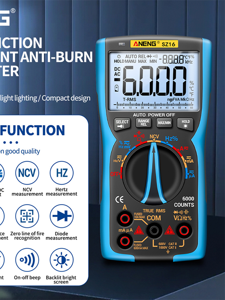 ANENG SZ16 Professional Digital Multimeter Display AC/DC Voltage Tester, Red, 501 Original
ANENG SZ16 Professional Digital Multimeter Display AC/DC Voltage Tester, Red, 501 Original