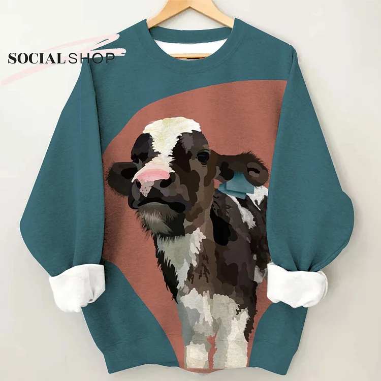 Funny Cow Print Ladies Casual Long Sleeve Top socialshop