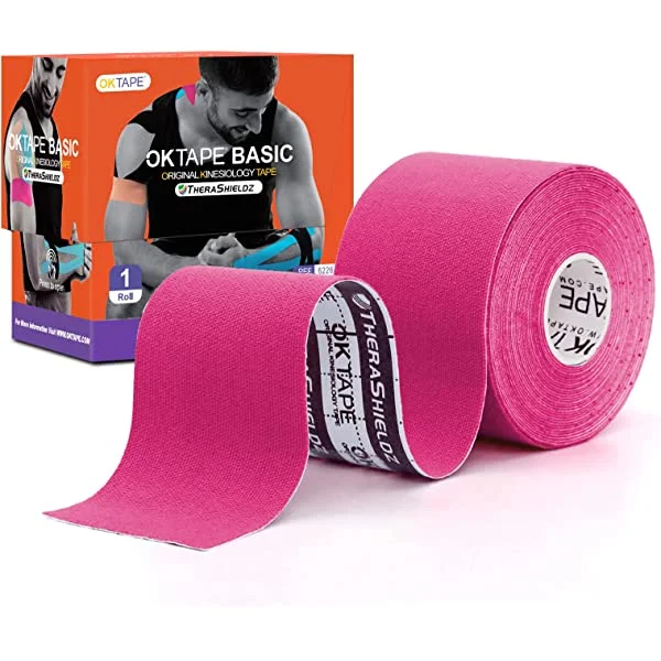 OK TAPE Kinesiology Tape, Basic Original Cotton Elastic Athletic Tape for Support and Recovery, Sports Tape Therapeutic Pain Relief, 2in×16.4ft Uncut Roll pink 1 roll