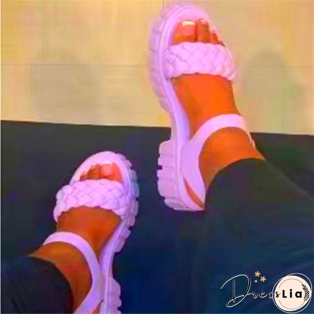 Elegant Women Leather Sandals New Summer Diamond Lattice Sandals Casual Velcro Flat Bottom Platform Sandals Women