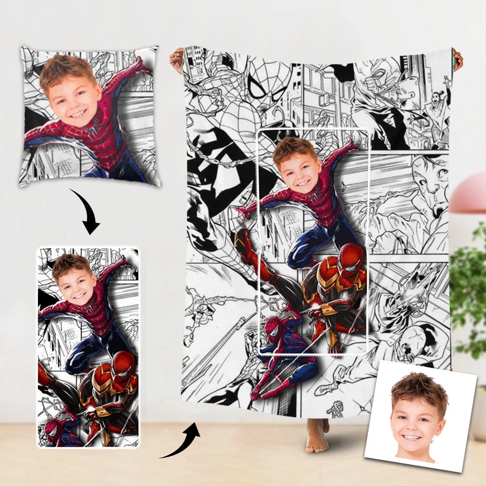Custom Travel Blanket Personalized Spiderman Superhero Pillow Blanket