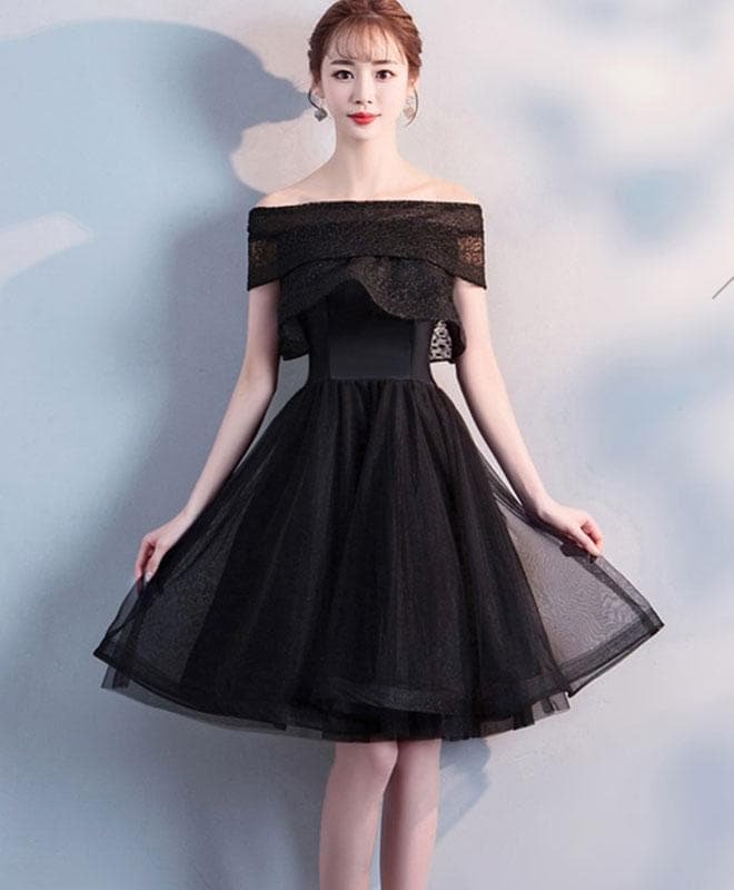 Black Lace Tulle Short Prom Dress, Black Homecoming Dress