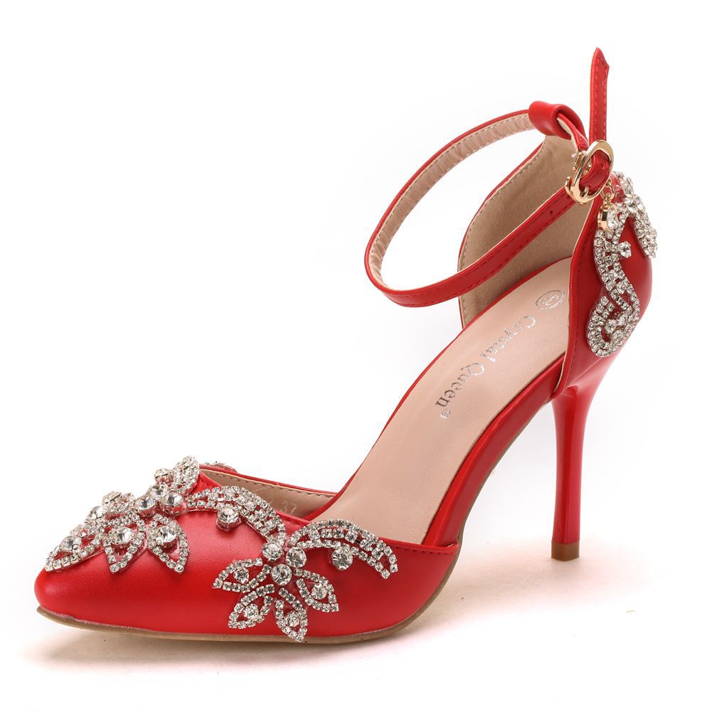 VCSHOES Pointed Toe Rhinestone Bridal Wedding Shoes Stiletto Heel Sandals