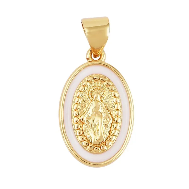 Enamel Miraculous Medal Virgin Mary Catholic Holy Charm, 18K Real Gold Colour Plated ,Craft Jewelry For Diy Necklace Wholesale