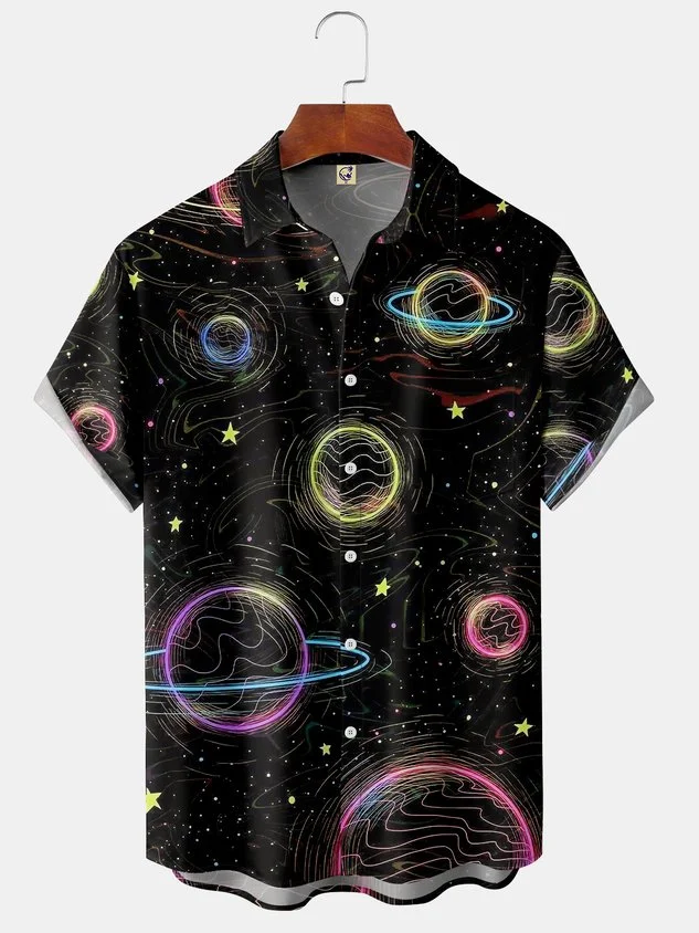 Planet Chest Pocket Short Sleeve Casual Shirt