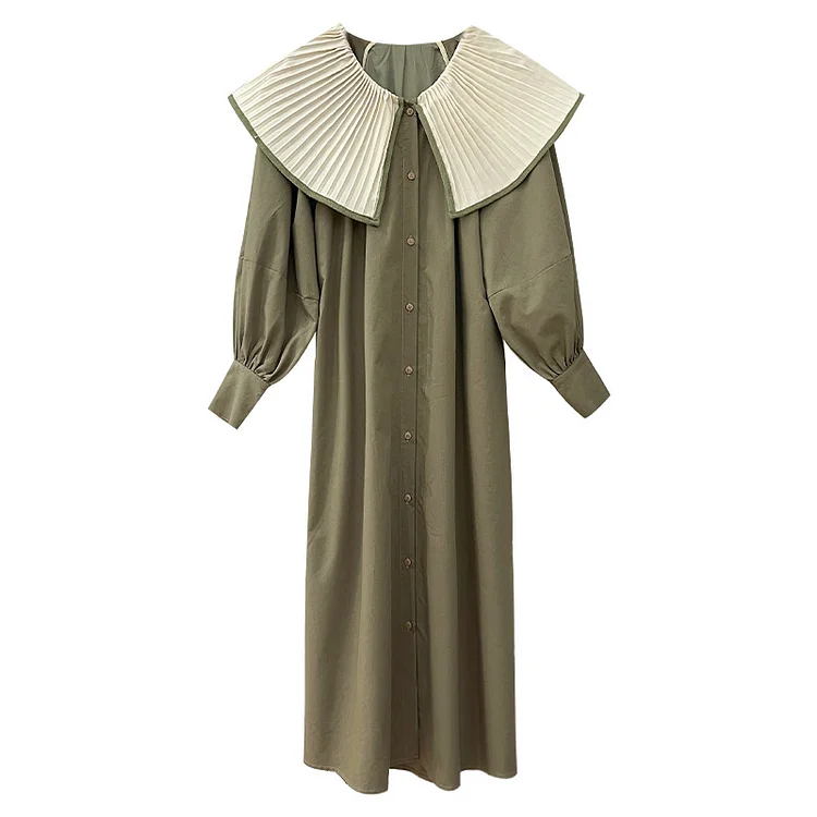 Pleated Long Sleeve Midi Dress