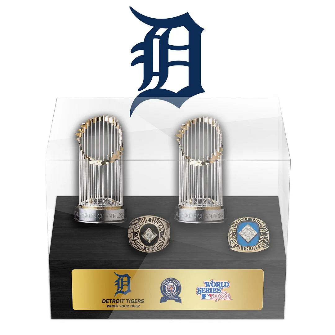 Detroit Tiger MLB World Series Championship Trophy And Ring Display Case