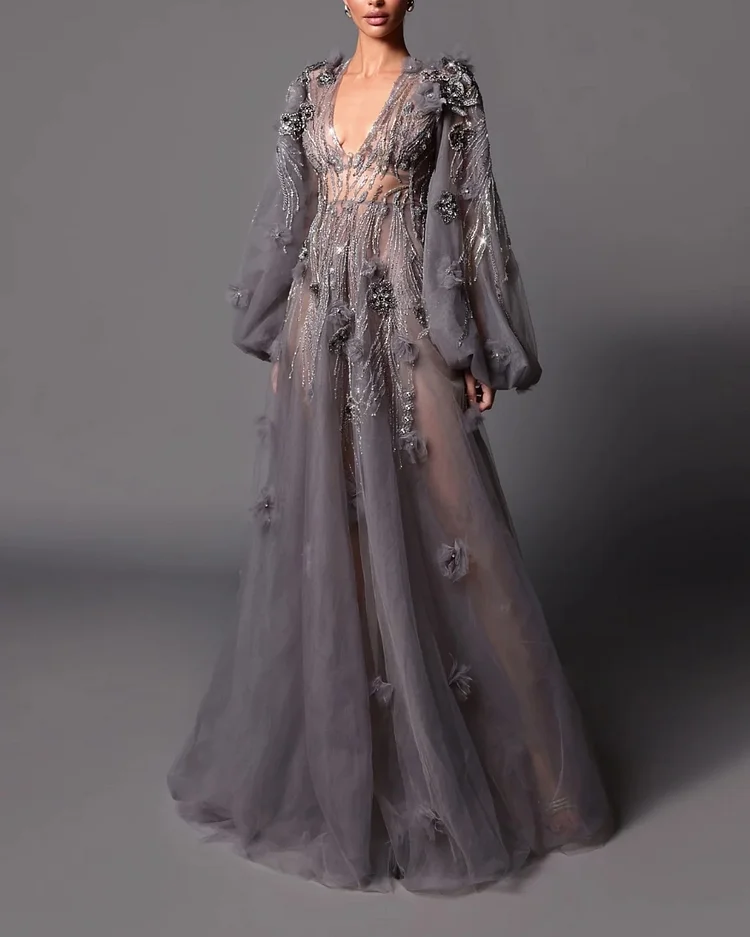 Romantic Embroidered Floral Crystal-embellished Sequin Dress