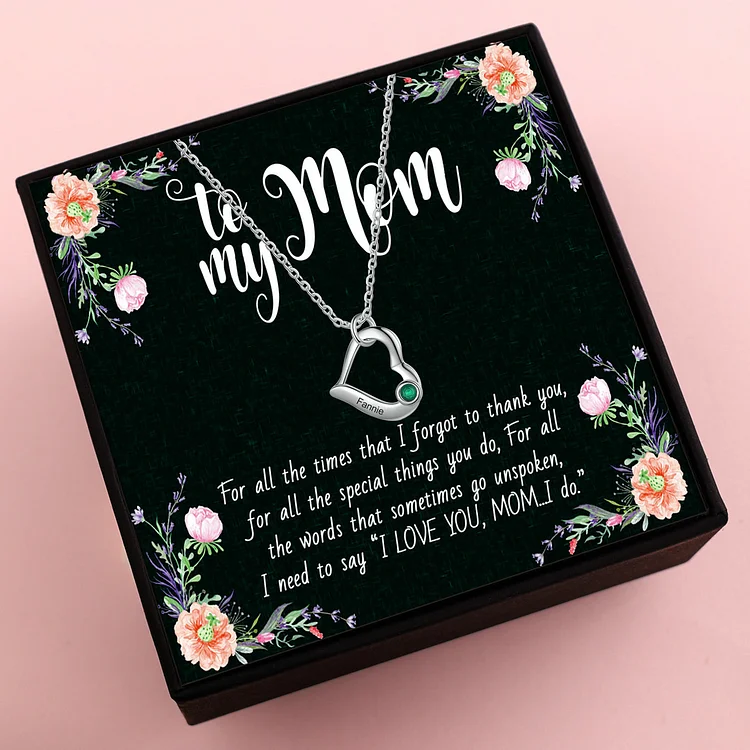 To My Mom Heart Necklace with 1 Birthstone Love Necklace for Her