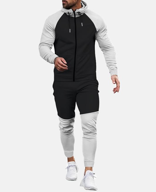 Two Tone Zipper Front Hoodie and Pants Suit