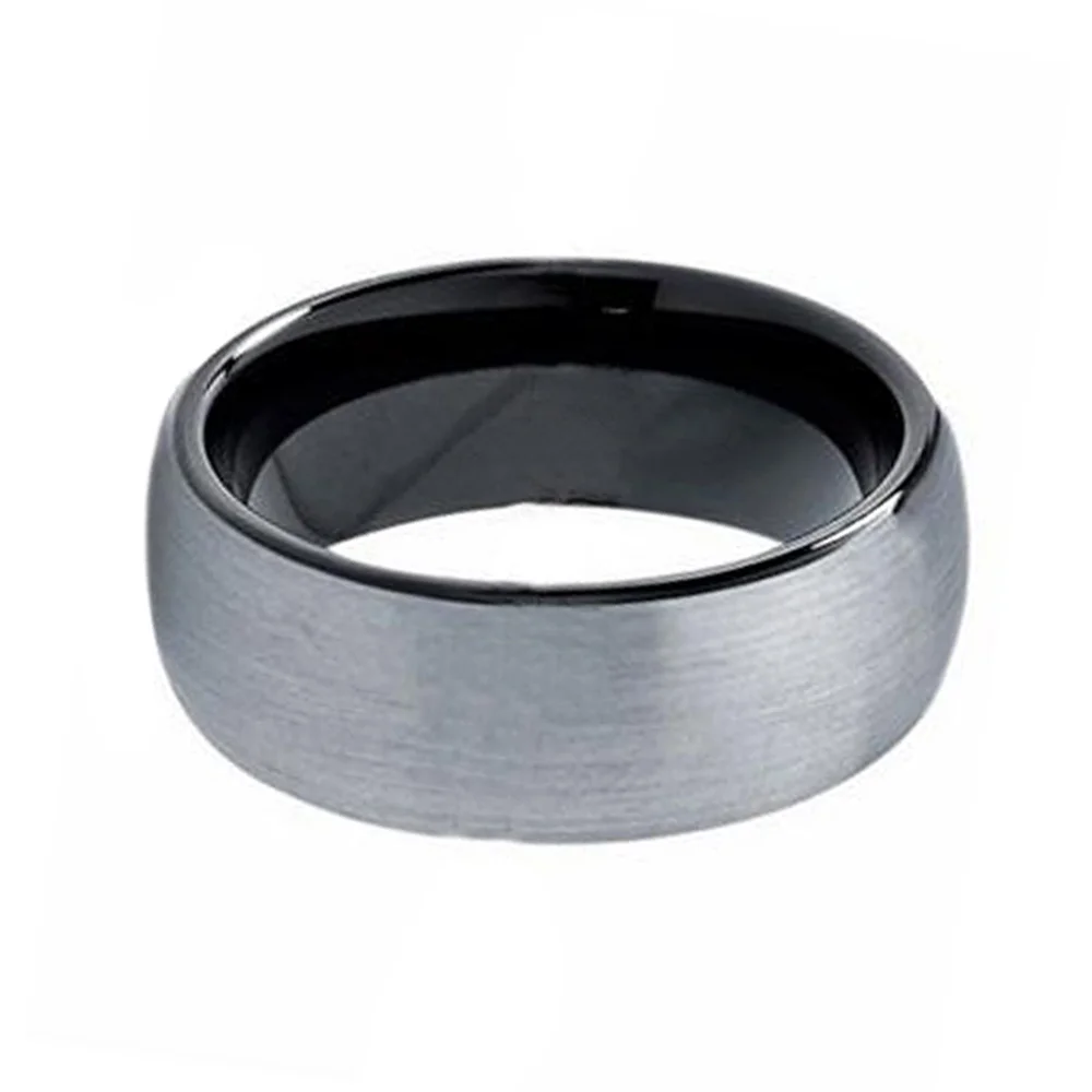 Black Domed Tungsten Ring 8MM Width Two Tones High Polished For Men Rings