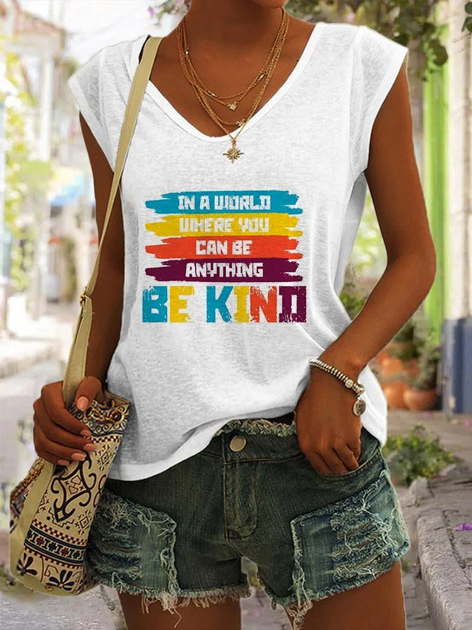 Women's Leisure "In A World Where You Can Be Anything Be Kind" Rainbow Printing Vest socialshop