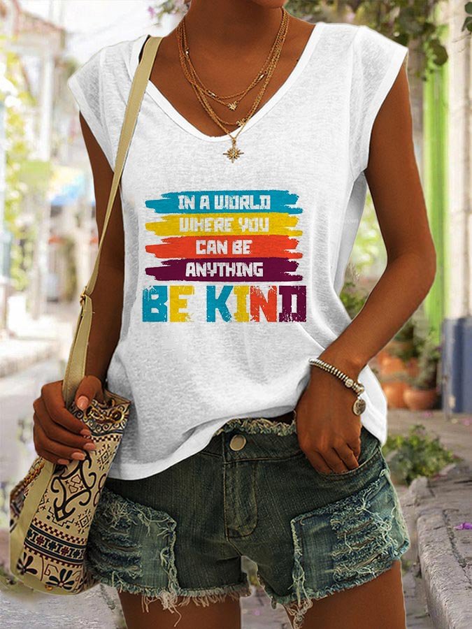 Women's Leisure "In A World Where You Can Be Anything Be Kind" Rainbow Printing Vest socialshop
