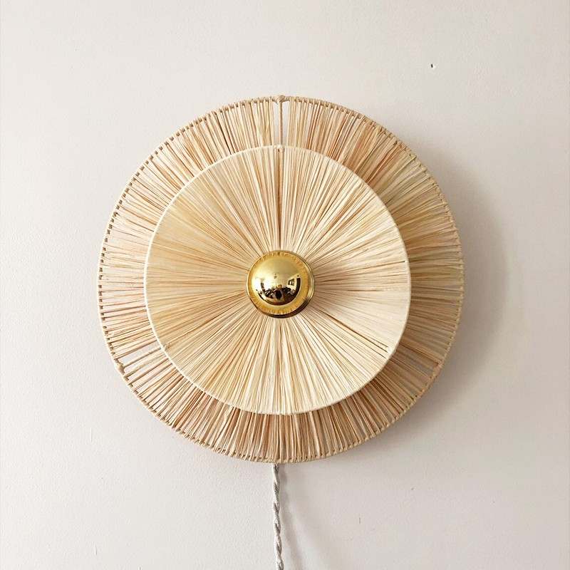 Retro Handwoven Straw Light Wall Lamp For Living Room