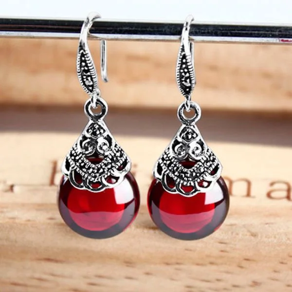 Natural Garnet Drops With 925 Silver Earrings For Women