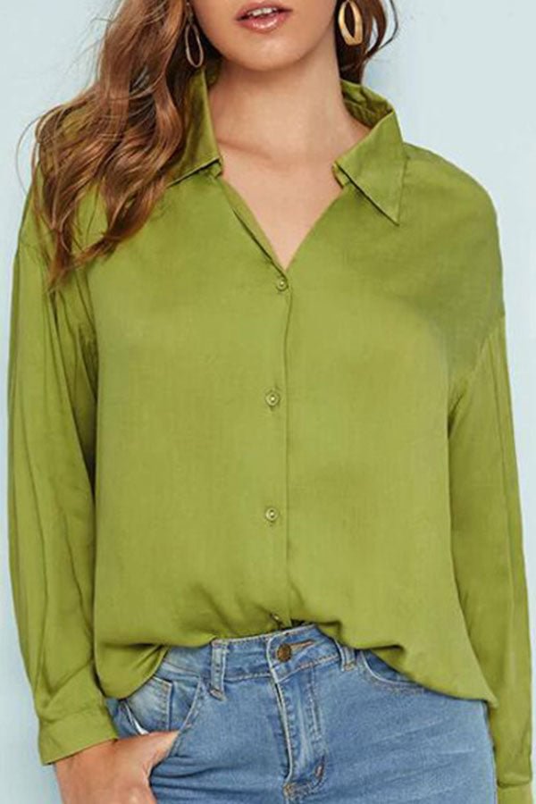Casual Green V-neck Shirt - Life is Beautiful for You - SheChoic